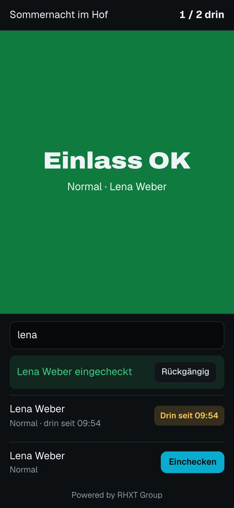 Scanner am Handy zeigt grün: Einlass OK
