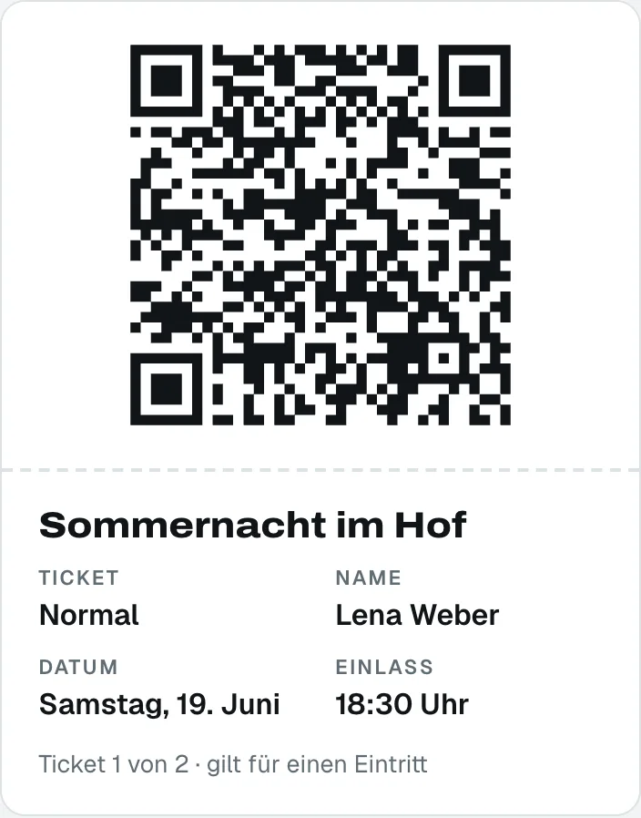 Ticket mit QR-Code: Sommernacht im Hof, Einlass 18:30 Uhr
